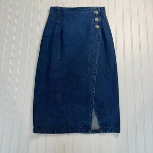 Vintage Apache Dark Wash Denim Wrap Skirt Made In USA H49